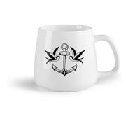 AYUEHBN Ceramic Fruit Cup Durable Mugs Birds Swallow Anchor Sea Nautical Marine Style （14oz/400ml for Coffee, Soup, Tea, Milk, Latte, hot Cocoa, Ladies, Men