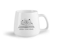 AYUEHBN Ceramic Fruit Cup Mug - Ceramic Grow Your Mind Library Slogan Open Book Flowers （14oz/400ml Great for Home, Office, Cafes, Gift Ideas