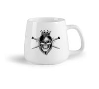 AYUEHBN Ceramic Fruit Cup Mug, Coffee/Tea Cup Queen Girl Head Skull Gothic Style Crown Crossed Swords Middle Ages （14oz/400ml Dishwasher Safe