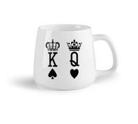 AYUEHBN Ceramic Fruit Cup Porcelain Coffee Mugs King of Spades Queen of Hearts Poker Card （14oz/400ml Stylish & Durable - Microwave & Dishwasher Safe
