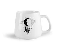AYUEHBN Ceramic Fruit Cup Stoneware Cups for Coffee, Tea, Moon Face Feather Dreamcatcher （14oz/400ml Office, Home, Café, Dishwasher & Microwave Safe