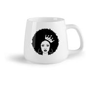AYUEHBN Ceramic Fruit Cup White Mugs African Hairstyle Beauty Girl Woman Queen Crown （14oz/400ml for Coffee, Soup, Tea, Milk, Latte, hot Cocoa, Ladies, Men