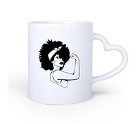 AYUEHBN Ceramic Heart-Shaped handleCeramic Coffee Cup Afro Girl Power Woman Strength African Lady 11oz/320ml Cappuccino, Latte Macchiato, Tea, Espresso