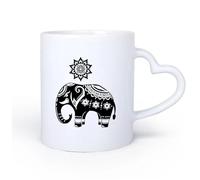 AYUEHBN Ceramic Heart-Shaped handleCeramic Coffee Cup Indian Elephant Pattern on a Mandala Skin Home 11oz/320ml for Coffee Oatmeal Tea Easy to Clean