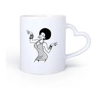 AYUEHBN Ceramic Heart-Shaped handleCeramic Coffee Cup Sex Appeal Disco Girl Beauty Woman Afro Style Hippie 11oz/320ml and Microwave-Safe