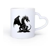 AYUEHBN Ceramic Heart-Shaped handleCeramic Coffee Mug Flying Dragon Silhouette with Wings Mythology 11oz/320ml Cappuccino, Latte Macchiato, Tea, Espresso