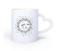 AYUEHBN Ceramic Heart-Shaped handleCeramic Cup for Home and Office Moon and Sun Stars Flower Face 11oz/320ml & Durable - Microwave & Dishwasher Safe