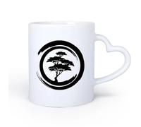 AYUEHBN Ceramic Heart-Shaped handleCeramic Cups with Handles Enzo Circle Zen Tree Mediation Japan 11oz/320ml Great for Home, Office, Cafes, Gift Ideas