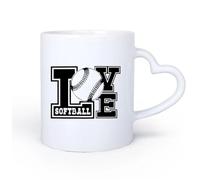 AYUEHBN Ceramic Heart-Shaped handleCeramic Cups with Handles Softball Player Game Ball Word Sport Love 11oz/320ml for Tea Coffee Hot Brew