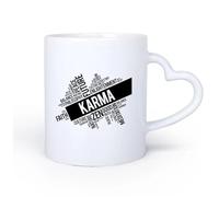 AYUEHBN Ceramic Heart-Shaped handleCeramic Mug Cup Karma Words Cloud Meditation Zen Yoga Buddhism 11oz/320ml Dishwasher Microwave Safe,for Office and Home