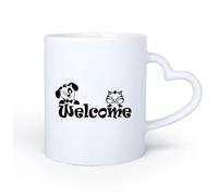 AYUEHBN Ceramic Heart-Shaped handleCeramic Mug Cup Kitten Puppy Word Logo Welcome Pets Animals 11oz/320ml Humorous Gift for Coffee Lovers, Work Besties, Coworkers & Friends