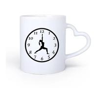 AYUEHBN Ceramic Heart-Shaped handleCeramic Mug Cup Yoga Time Girl Silhouette Pose Clock Mediation 11oz/320ml Cappuccino, Latte Macchiato, Tea, Espresso