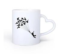 AYUEHBN Ceramic Heart-Shaped handleCeramic Mug Gift Box Latte Mug with Handle Boy Flying Birds Dream Kids 11oz/320ml for Home or Work