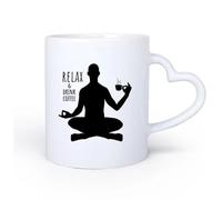 AYUEHBN Ceramic Heart-Shaped handleCeramic Tea Cup Phrase Relax Drink Coffee and Yoga Meditation Room 11oz/320ml fine China Ceramic