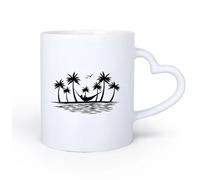 AYUEHBN Ceramic Heart-Shaped handleCoffee and Tea Cups Island Palm Tree Birds Hammock Hawaii Beach Style 11oz/320ml for Milk Tea Cola Water