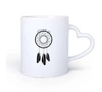 AYUEHBN Ceramic Heart-Shaped handleCoffee Cup Dreamcatcher Dreamcatcher Talisman Qoute Dare to Dream On 11oz/320ml Gift for Men or Women