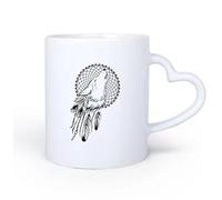 AYUEHBN Ceramic Heart-Shaped handleCoffee & Hot Drinks Decals Dream Catcher Wolf Dreamcatcher Ethnic 11oz/320ml for Hot Beverages, Latte, Cappuccino