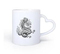 AYUEHBN Ceramic Heart-Shaped handleCoffee Milk Tea Ceramic Mugs Fantasy Japanese Dragon Snake Mythology 11oz/320ml for Tea Coffee Hot Brew