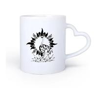 AYUEHBN Ceramic Heart-Shaped handleCoffee Milk Tea Ceramic Mugs Totem Bird Ostrich with Sun Oval Ftame 11oz/320ml Café or Restaurant Use