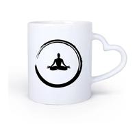 AYUEHBN Ceramic Heart-Shaped handleCoffee Milk Tea Ceramic Mugs Yoga Mediation Enzo Circle Lotus Pose 11oz/320ml for Tea, Hot Chocolate