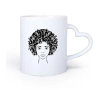 AYUEHBN Ceramic Heart-Shaped handleCoffee Mug Afro Hairstyle African Girl Curls Hair Salon 11oz/320ml Coffee, Tea, Latte, Milk, Cocoa, Juice and Other Hot Drinks