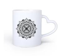 AYUEHBN Ceramic Heart-Shaped handleCoffee Mug Mandala Flowers Mediation Balance Yoga Studio Om 11oz/320ml for Tea, Hot Chocolate