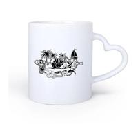 AYUEHBN Ceramic Heart-Shaped handleCoffee Mug, Sea Style Logo Beach Ocean Surfing Water Sports Sex Appeal Girl Swimsuit 11oz/320ml for Home or Work