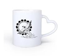 AYUEHBN Ceramic Heart-Shaped handleCool Tea and Coffee Mug Amazing Totem Bird with Frame Sun Sign 11oz/320ml Great for Home, Office, Cafes, Gift Ideas
