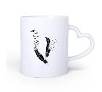 AYUEHBN Ceramic Heart-Shaped handleCups with Comfortable Handle Birds Flying of Feather Beautiful Your 11oz/320ml for Espresso, Tea- Set