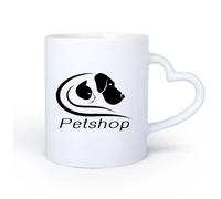 AYUEHBN Ceramic Heart-Shaped handleCups with Comfortable Handle Dog and Cat Friends Logo Pet Shop 11oz/320ml Ceramic Coffee Mug for Cappuccino Tea, Milk,