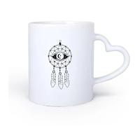 AYUEHBN Ceramic Heart-Shaped handleCups with Comfortable Handle Dream Catcher Dreamcatcher Ornament Eye 11oz/320ml for Tea, Hot Chocolate