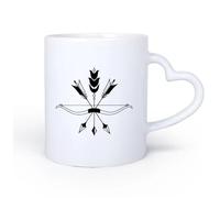 AYUEHBN Ceramic Heart-Shaped handleDurable Mugs Arrows Bow Bird's Feathers Ethnic Style Hunting 11oz/320ml Humorous Gift for Coffee Lovers, Work Besties, Coworkers & Friends