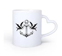 AYUEHBN Ceramic Heart-Shaped handleDurable Mugs Birds Swallow Anchor Sea Nautical Marine Style 11oz/320ml for Coffee, Soup, Tea, Milk, Latte, hot Cocoa, Ladies, Men