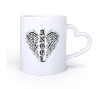 AYUEHBN Ceramic Heart-Shaped handleHome and Office Mugs Angel Wings Word Feathers Symbol 11oz/320ml Coffee, Tea, Latte, Milk, Cocoa, Juice and Other Hot Drinks