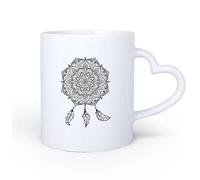 AYUEHBN Ceramic Heart-Shaped handleHome and Office Mugs Dream Catcher Feathers Talisman Ethnic 11oz/320ml Humorous Gift for Coffee Lovers, Work Besties, Coworkers & Friends