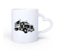 AYUEHBN Ceramic Heart-Shaped handleHome and Office Mugs USA Flag Classic American Truck Garage 11oz/320ml for Coffee, Soup, Tea, Milk, Latte, hot Cocoa, Ladies, Men