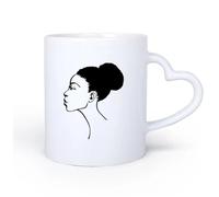 AYUEHBN Ceramic Heart-Shaped handleHot Chocolate Cups African Beautiful Woman Girl Head Hair Afro Style 11oz/320ml Ideal for Home & Office Use