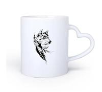 AYUEHBN Ceramic Heart-Shaped handleHot Chocolate Cups Dream Catcher Dreamcatcher Wolf Indian Symbol Big 11oz/320ml Great Gift for Lovers