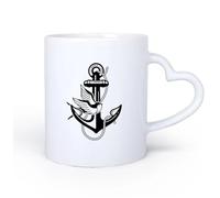 AYUEHBN Ceramic Heart-Shaped handleLarge Mugs for Hot Drinks Anchor Sea Ocean Bird Swallow Marine 11oz/320ml Cappuccino, Latte Macchiato, Tea, Espresso
