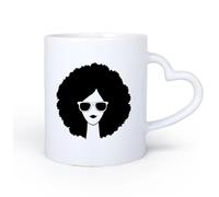 AYUEHBN Ceramic Heart-Shaped handleLarge Mugs for Hot Drinks Girl Sunglasses Afro Hairstyle Frizz 11oz/320ml Ceramic Coffee Mug for Cappuccino Tea, Milk,