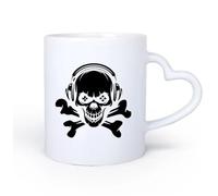 AYUEHBN Ceramic Heart-Shaped handleLarge Mugs for Hot Drinks Skull Bones Headphones Play Gamer Room 11oz/320ml Dishwasher Microwave Safe,for Office and Home