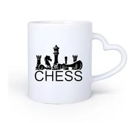 AYUEHBN Ceramic Heart-Shaped handleMug - Ceramic Chess Piece Intellectual Game Logo and White 11oz/320ml Humorous Gift for Coffee Lovers, Work Besties, Coworkers & Friends