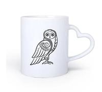 AYUEHBN Ceramic Heart-Shaped handleNovelty Tea or Coffee Cup Celtic Style Owl Bird Abstract Magic 11oz/320ml Cappuccino, Latte Macchiato, Tea, Espresso