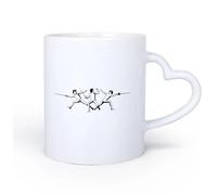 AYUEHBN Ceramic Heart-Shaped handlePorcelain Coffee Mugs Fencers with Foil Fencing School Sport 11oz/320ml Humorous Gift for Coffee Lovers, Work Besties, Coworkers & Friends