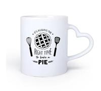 AYUEHBN Ceramic Heart-Shaped handlePorcelain Coffee Mugs Kitchen Quote Right Time Bake Pie Bakery 11oz/320ml & Durable - Microwave & Dishwasher Safe
