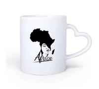 AYUEHBN Ceramic Heart-Shaped handlePorcelain Cup African Style Beauty Salon Afro Girl African Map 11oz/320ml Great for Home, Office, Cafes, Gift Ideas