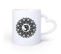 AYUEHBN Ceramic Heart-Shaped handlePorcelain Cup Floral Patterns Mandala Circle Yoga Mediation Zen Balance 11oz/320ml Nice Xmas Gift