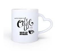 AYUEHBN Ceramic Heart-Shaped handlePorcelain Cups Let's Take Coffee Break Cafe Quote Coffee Cup 11oz/320ml for Coffee, Soup, Tea, Milk, Latte, hot Cocoa, Ladies, Men