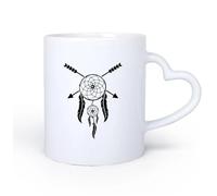 AYUEHBN Ceramic Heart-Shaped handlePorcelain Latte Tea Cup Dreamcatcher Ethnic Style Dream Catcher 11oz/320ml Dishwasher Microwave Safe,for Office and Home
