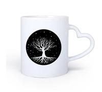 AYUEHBN Ceramic Heart-Shaped handleStoneware Coffee Mugs with Handle Night Tree Branch Roots Stars 11oz/320ml & Durable - Microwave & Dishwasher Safe